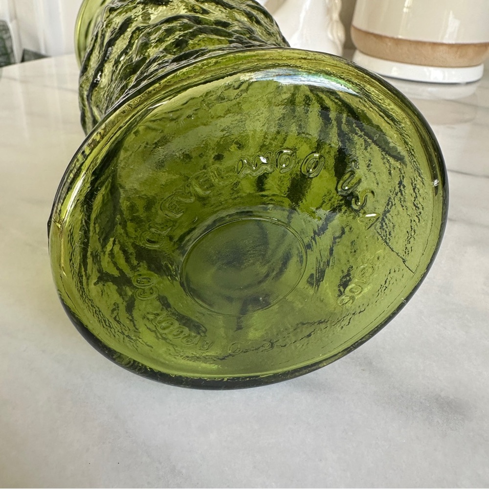 VINTAGE β’ E.O. Brody Glass Vase Moss Green Tall Hammered Flower Container USA - Picture 7 of 10
